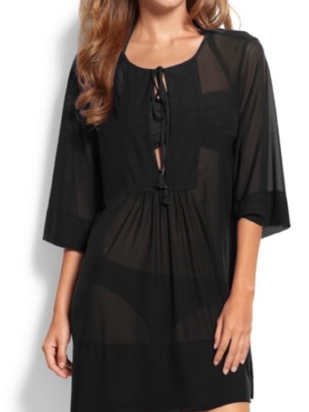 Tommy Bahama Black Sheer Tie-Front Swim Cover-Up size M